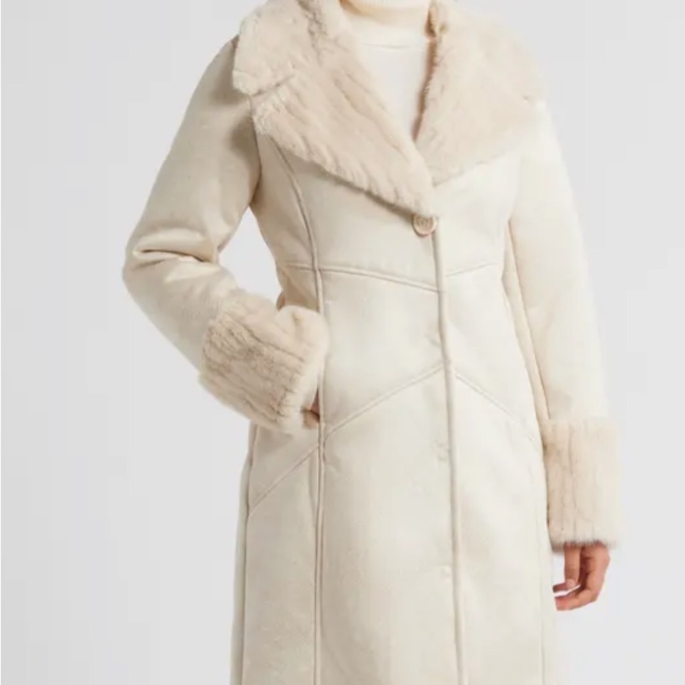 VIA SPIGA DARK TAUPE WOMEN NORTCH COLLAR COAT WITH FAUX FUR TRIM SIZE LARGE NWT - Picture 12 of 16